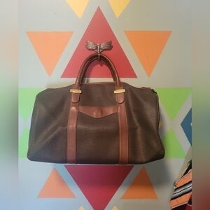 Dunhill Black And Brown Boston Bag  Herringbone PVCx Leather With Lock